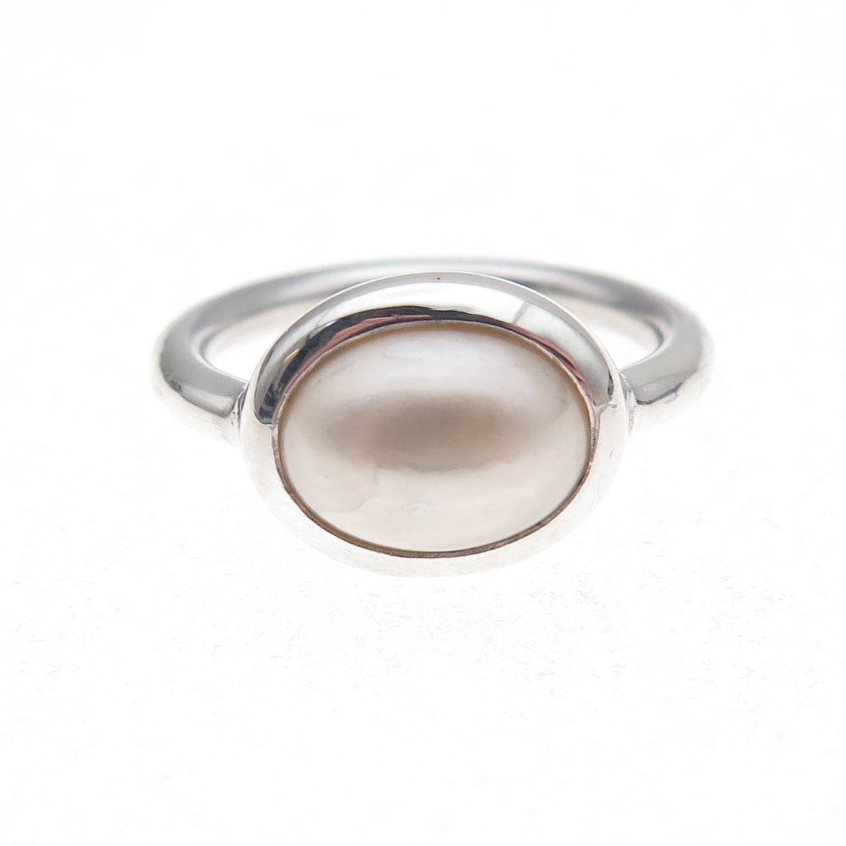925 Sterling Silver Vintage Real Pearl Modernist Ring Size 6