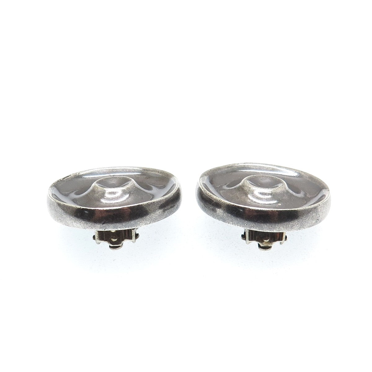 CHARLES M. ROBBINS Sterling Silver Vintage Modernist Oxidized Clip On Earrings