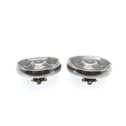 CHARLES M. ROBBINS Sterling Silver Vintage Modernist Oxidized Clip On Earrings