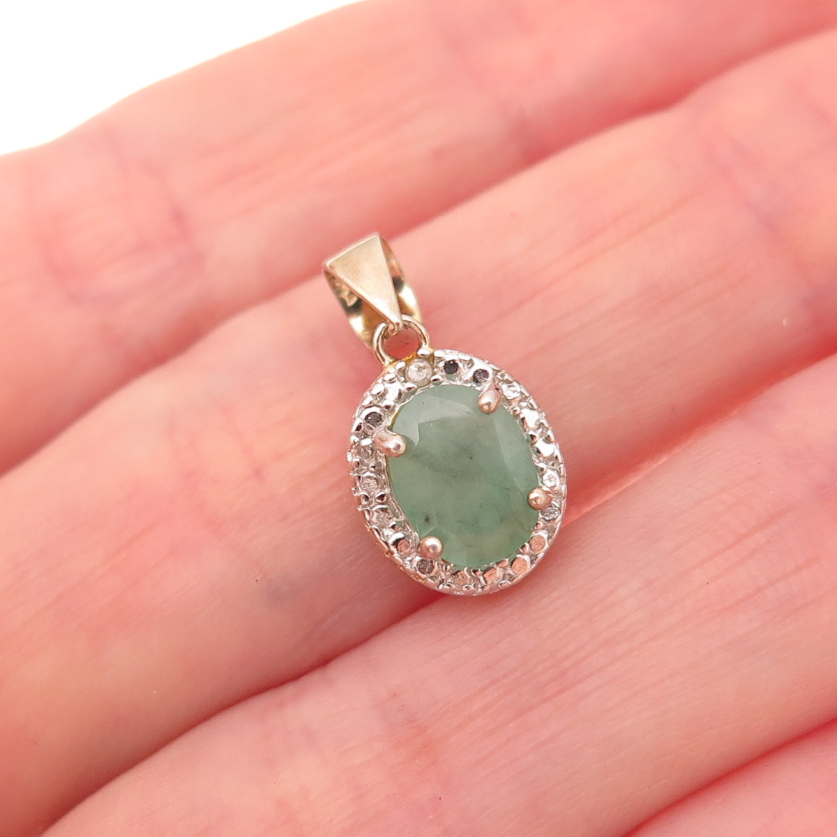Dee Berkle 925 Sterling Silver Gold Plated Real Diamond & Emerald Charm Pendant