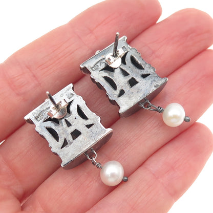 DAC Deborah Armstrong 925 Sterling Silver Vintage Real Pearl Modernist Earrings