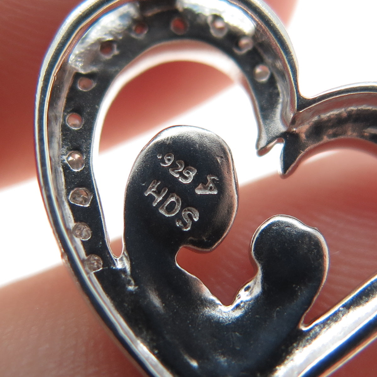 925 Sterling Silver Real Diamond Mom & Child Heart Minimalist Slide Pendant