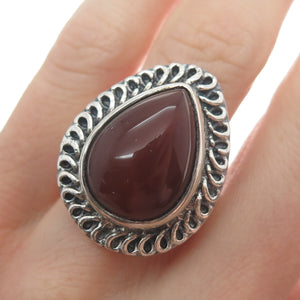 925 Sterling Silver Vintage Real Pear-Cut Carnelian Oxidized Ring Size 8.75