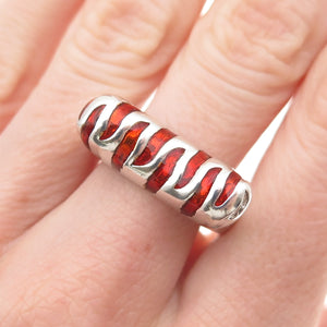Ken Crafts 925 Sterling Silver Vintage Enamel Animal Pattern Ring Size 8