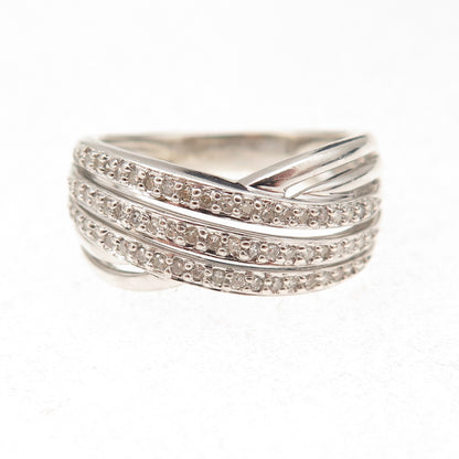 Kajal Naina 925 Sterling Silver Real Diamond Crisscross Ring Size 8.25