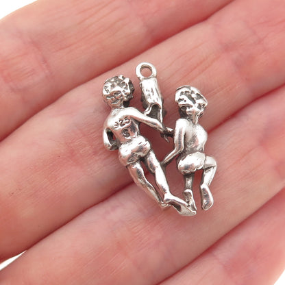 Shube 925 Sterling Silver Vintage Gemini Zodiac Sign Oxidized Charm Pendant