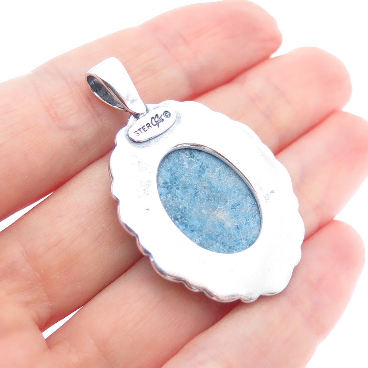 CAROLYN POLLACK 925 Sterling Silver Vintage Real Denim Lapis Charm Pendant