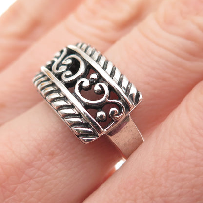 SX Sally C 925 Sterling Silver Vintage Swirl Oxidized Ring Size 7