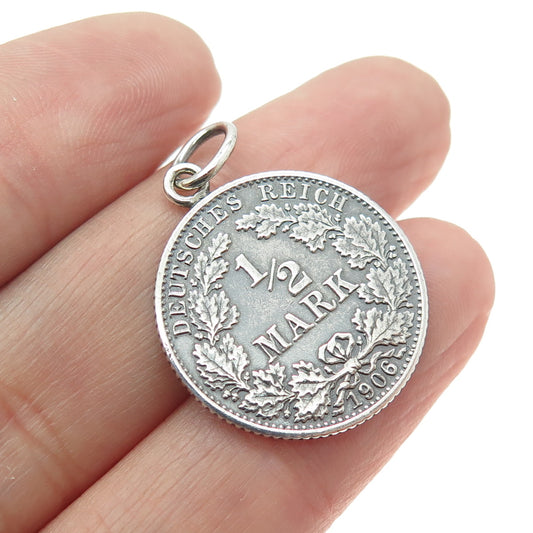 900 Silver Antique 1906 Germany "½ Mark - Wilhelm II" Coin Pendant