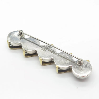 925 Sterling Silver 2-Tone Vintage Mexico Bar & Bead Pin Brooch
