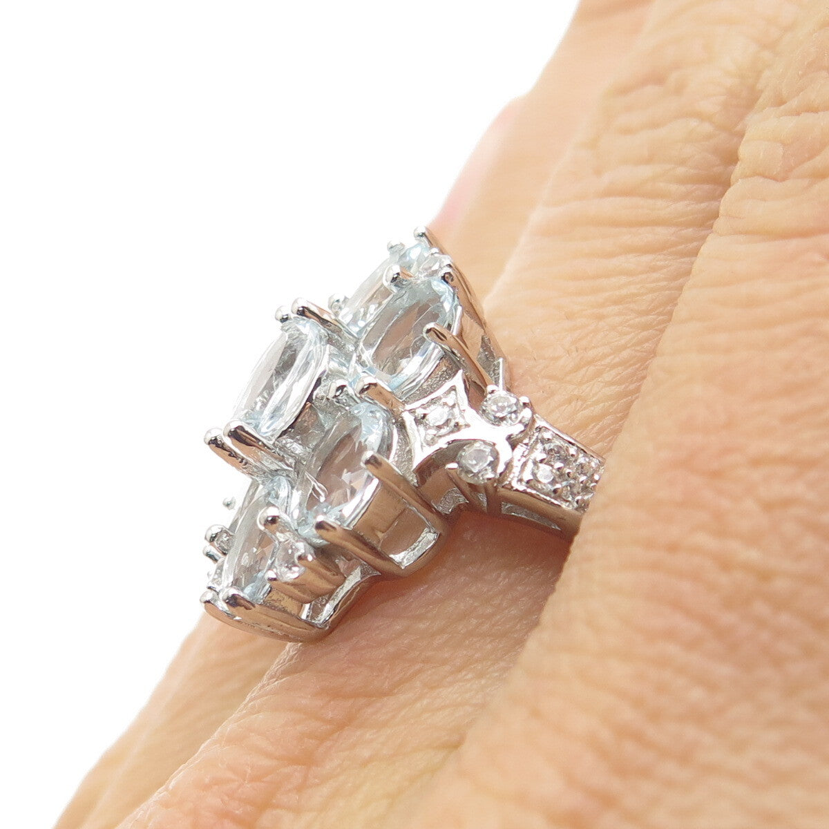 DBJ DEE BERKLE 925 Sterling Silver Real Light Blue & White Topaz Ring Size 8