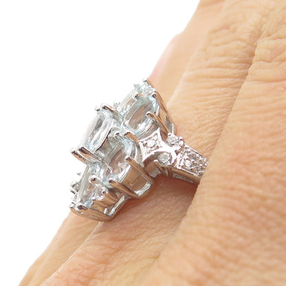 DBJ DEE BERKLE 925 Sterling Silver Real Light Blue & White Topaz Ring Size 8