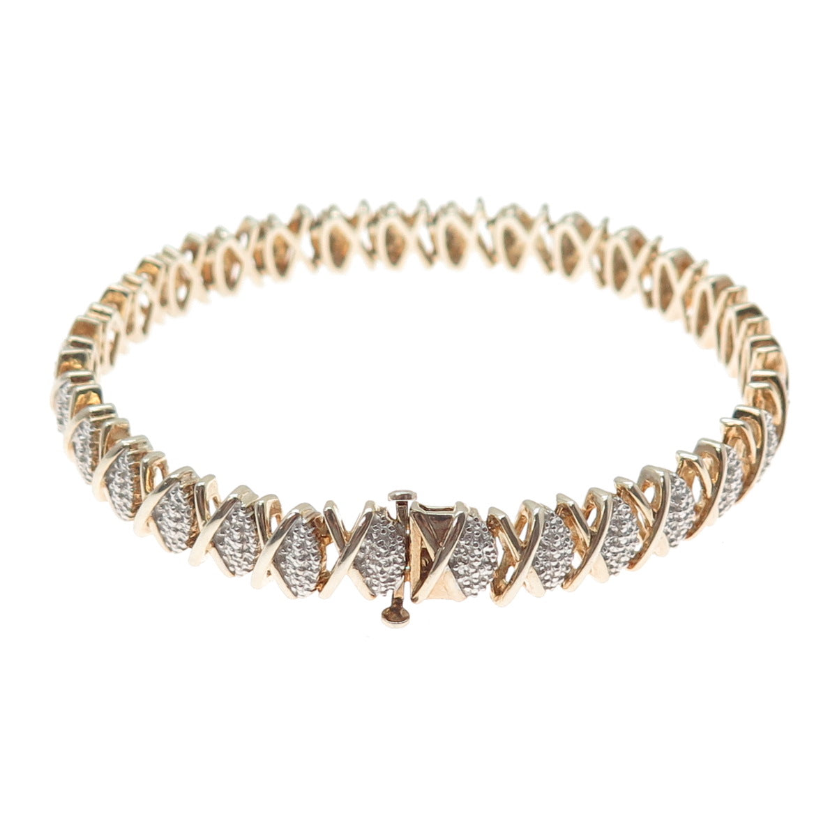 HN HENG NGAI 925 Sterling Silver Gold Plated Real Diamond XO Link Bracelet 7.5"