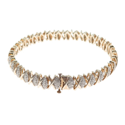 HN HENG NGAI 925 Sterling Silver Gold Plated Real Diamond XO Link Bracelet 7.5"