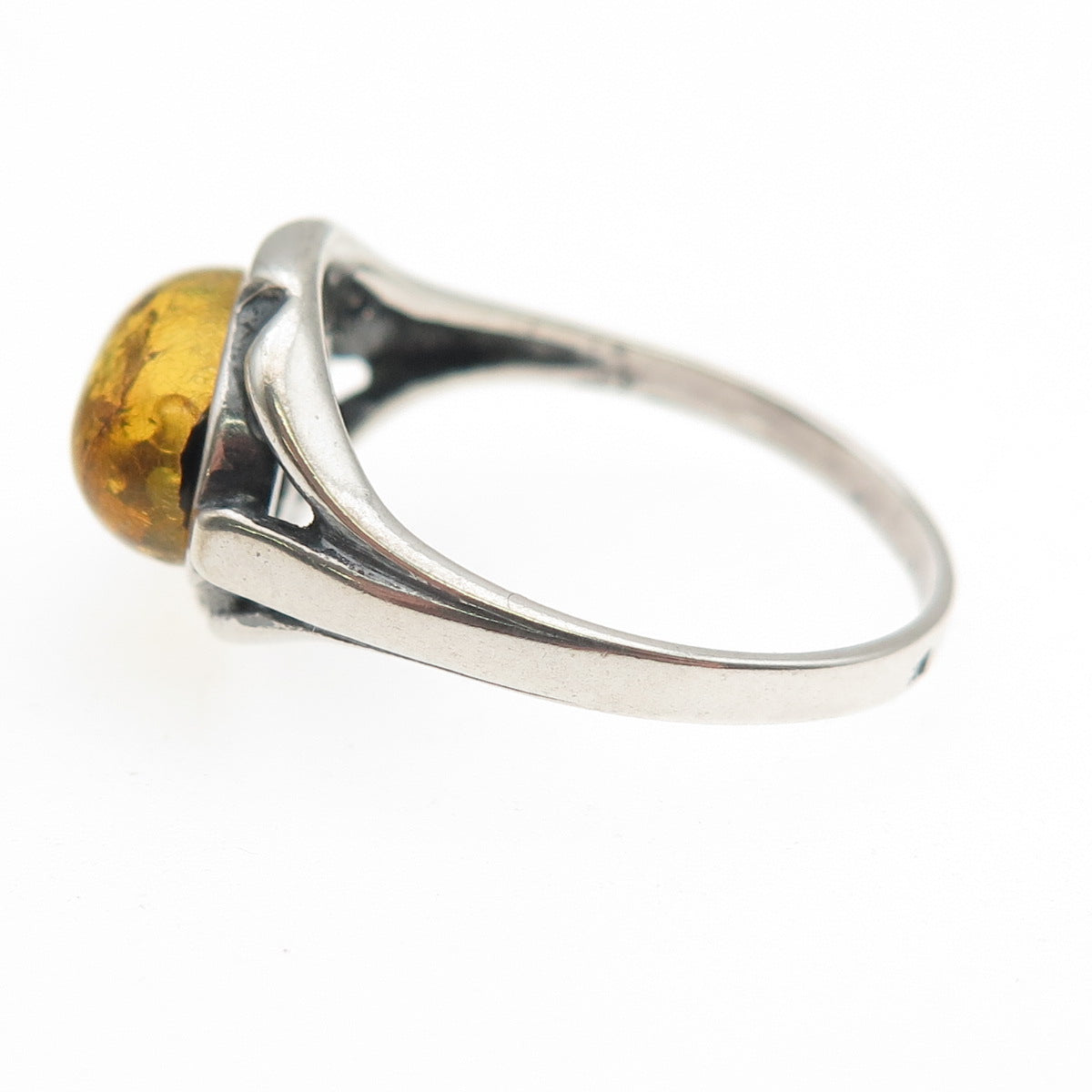 925 Sterling Silver Vintage Real Amber Modernist Oxidized Ring Size 9