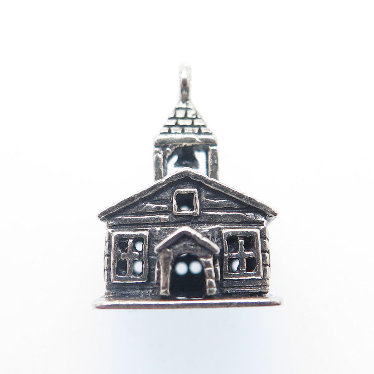 925 Sterling Silver Antique Art Deco Old Church Minimalist 3D Charm Pendant