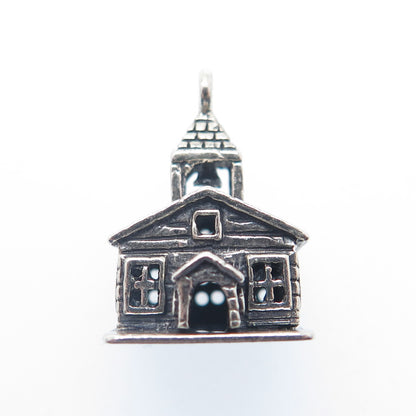 925 Sterling Silver Antique Art Deco Old Church Minimalist 3D Charm Pendant