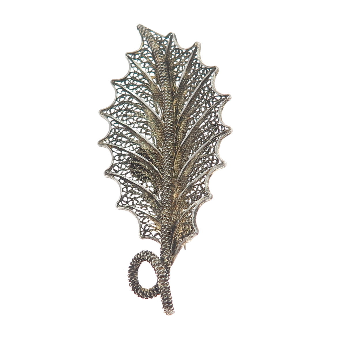 925 Sterling Silver Gold Plated Vintage Filigree Leaf Pin Brooch