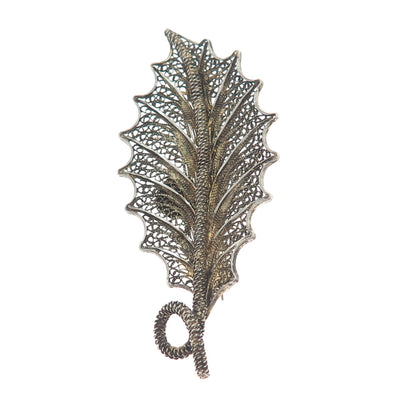 925 Sterling Silver Gold Plated Vintage Filigree Leaf Pin Brooch