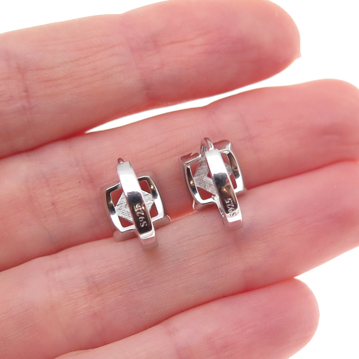 925 Sterling Silver Pink & White C Z Hoop Earrings