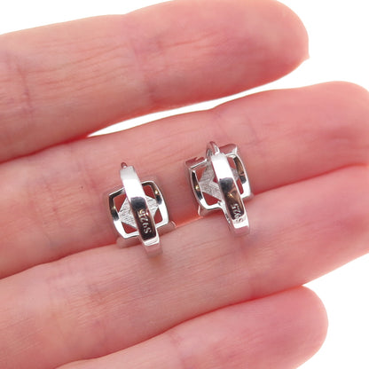 925 Sterling Silver Pink & White C Z Hoop Earrings