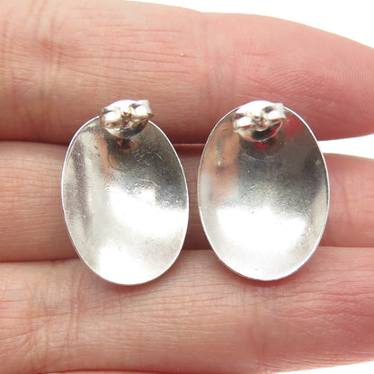 925 Sterling Silver Vintage Real Azurite Gemstone Modernist Oval Earrings