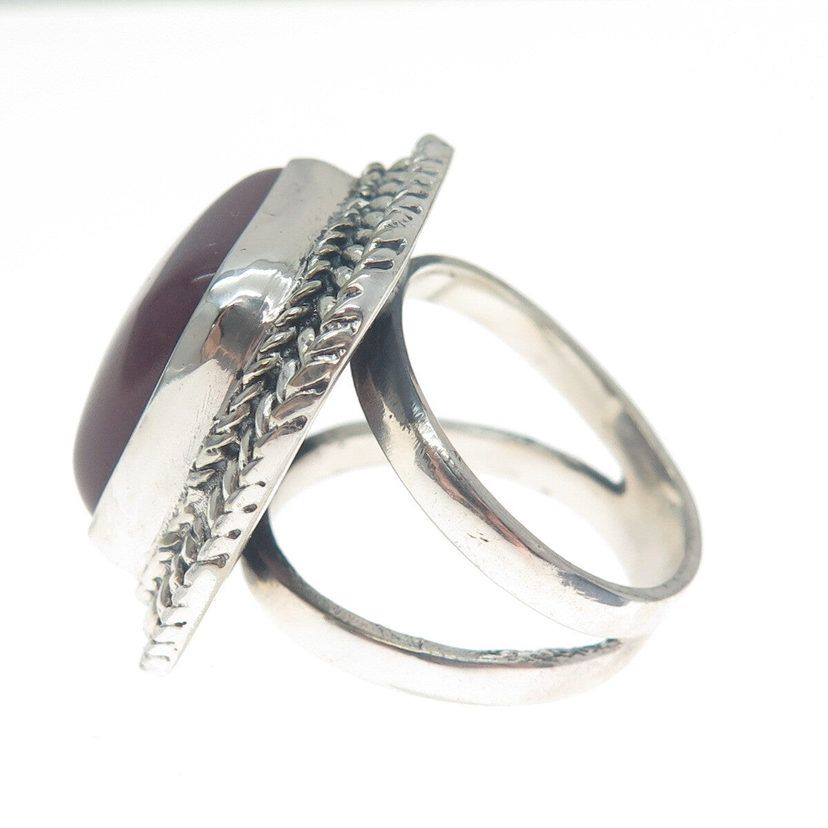 925 Sterling Silver Vintage Real Cushion-Cut Purple Jasper Oxidized Ring Size 8