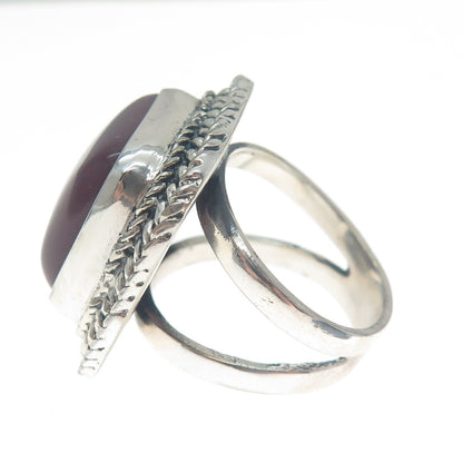 925 Sterling Silver Vintage Real Cushion-Cut Purple Jasper Oxidized Ring Size 8
