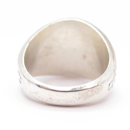 925 Sterling Silver Vintage Reed & Co Blue Glass School Ring Size 8.5