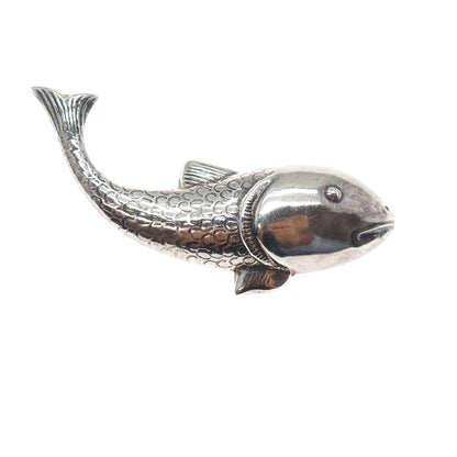 925 Sterling Silver Vintage Fish Oxidized Pin Brooch