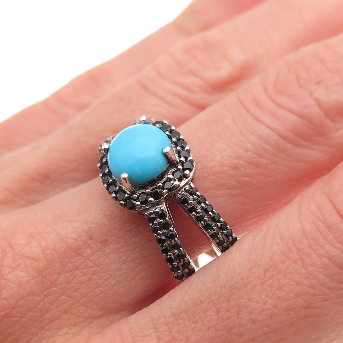 Chuck Clemency 925 Sterling Silver Real Turquoise & Black Spinel Ring Size 8.25