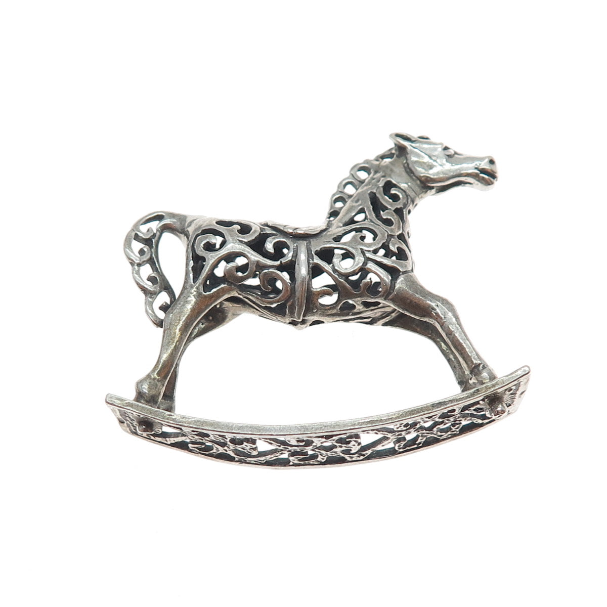 800 Silver Vintage Italy Rocking Horse Oxidized Miniature