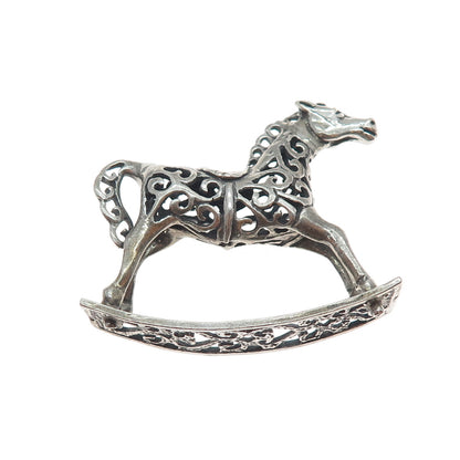 800 Silver Vintage Italy Rocking Horse Oxidized Miniature