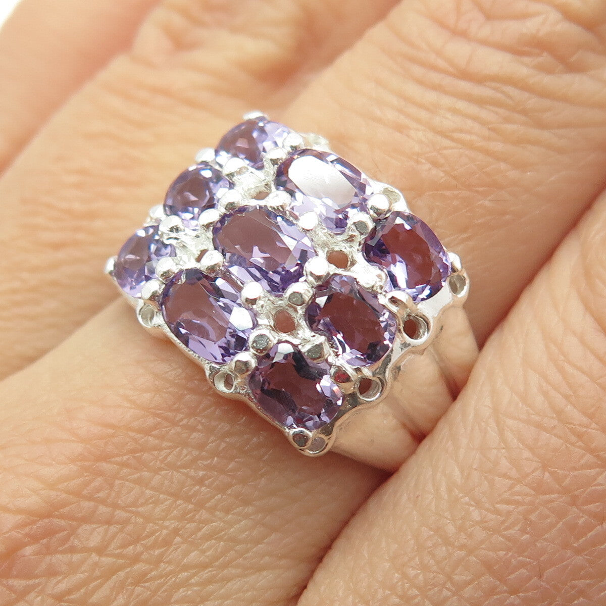 925 Sterling Silver Real Amethyst Gemstone Minimalist Ring Size 9