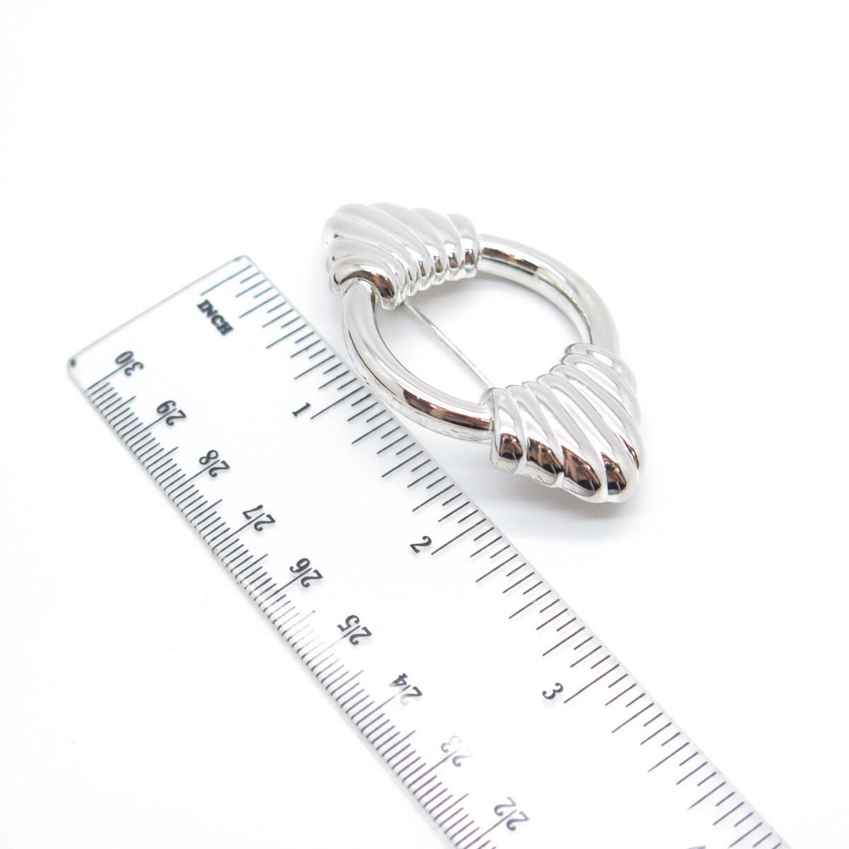 925 Sterling Silver Vintage Ribbed Modernist Pin Brooch