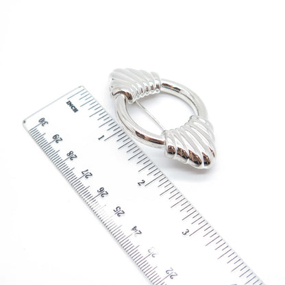 925 Sterling Silver Vintage Ribbed Modernist Pin Brooch