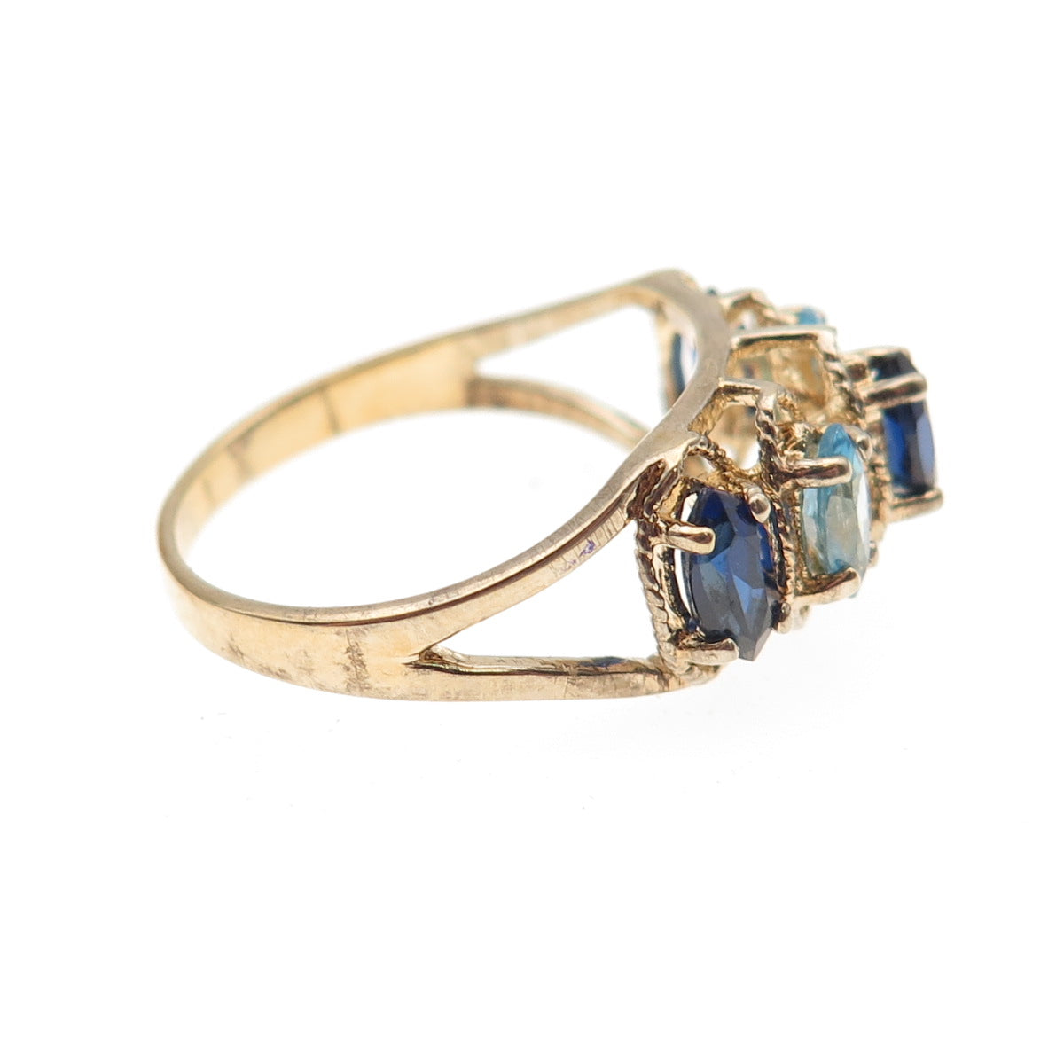 925 Sterling Gold Plated Vintage Lab-Created Sapphire & Blue C Z Ring Size 8