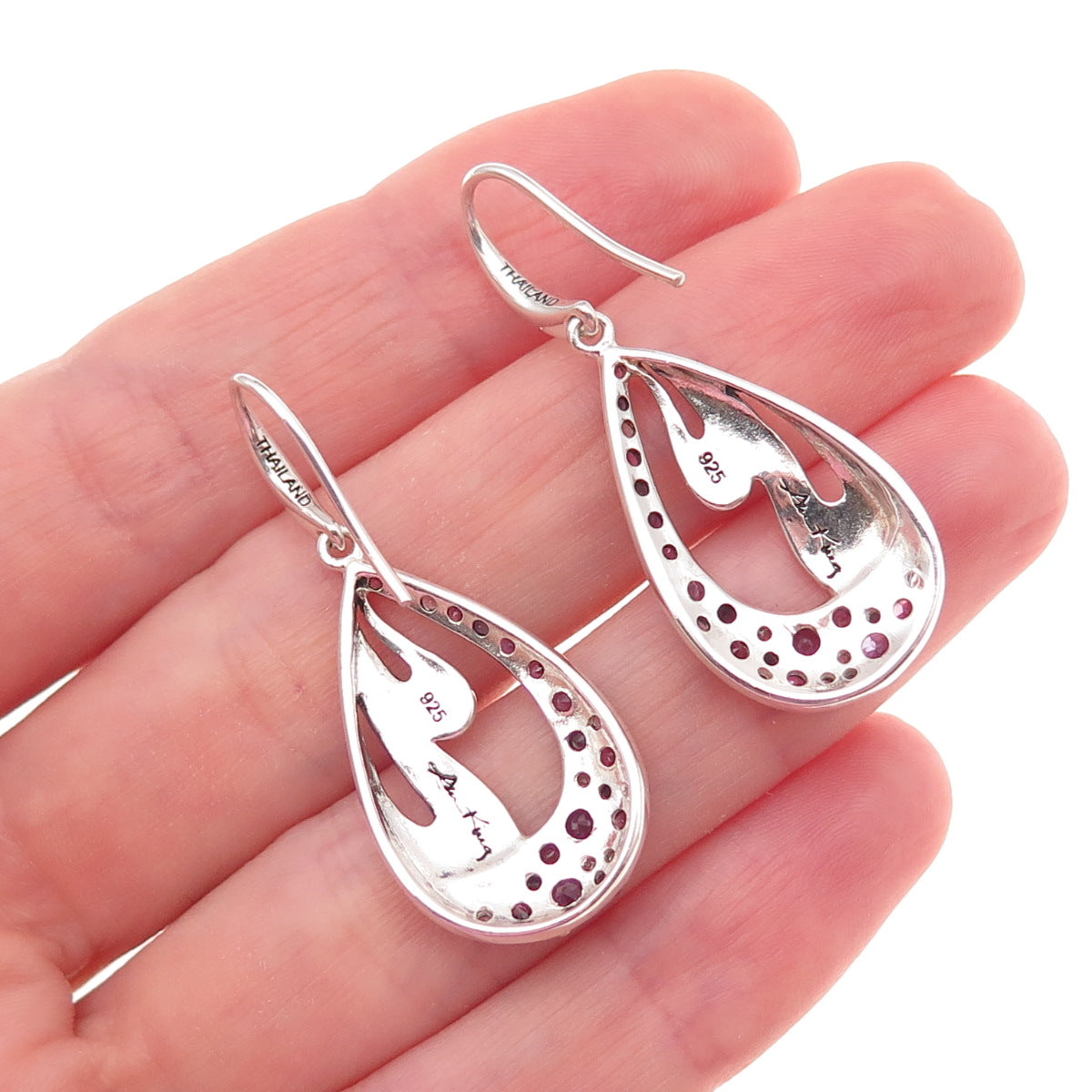 Ann King 925 Sterling Silver Real Amethyst Iolite & Topaz Dangle Earrings