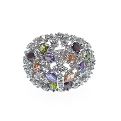 925 Sterling Silver Multi-Color C Z Cluster Dome Ring Size 6
