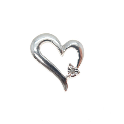 925 Sterling Silver Real Diamond Accent Heart Minimalist Slide Charm Pendant