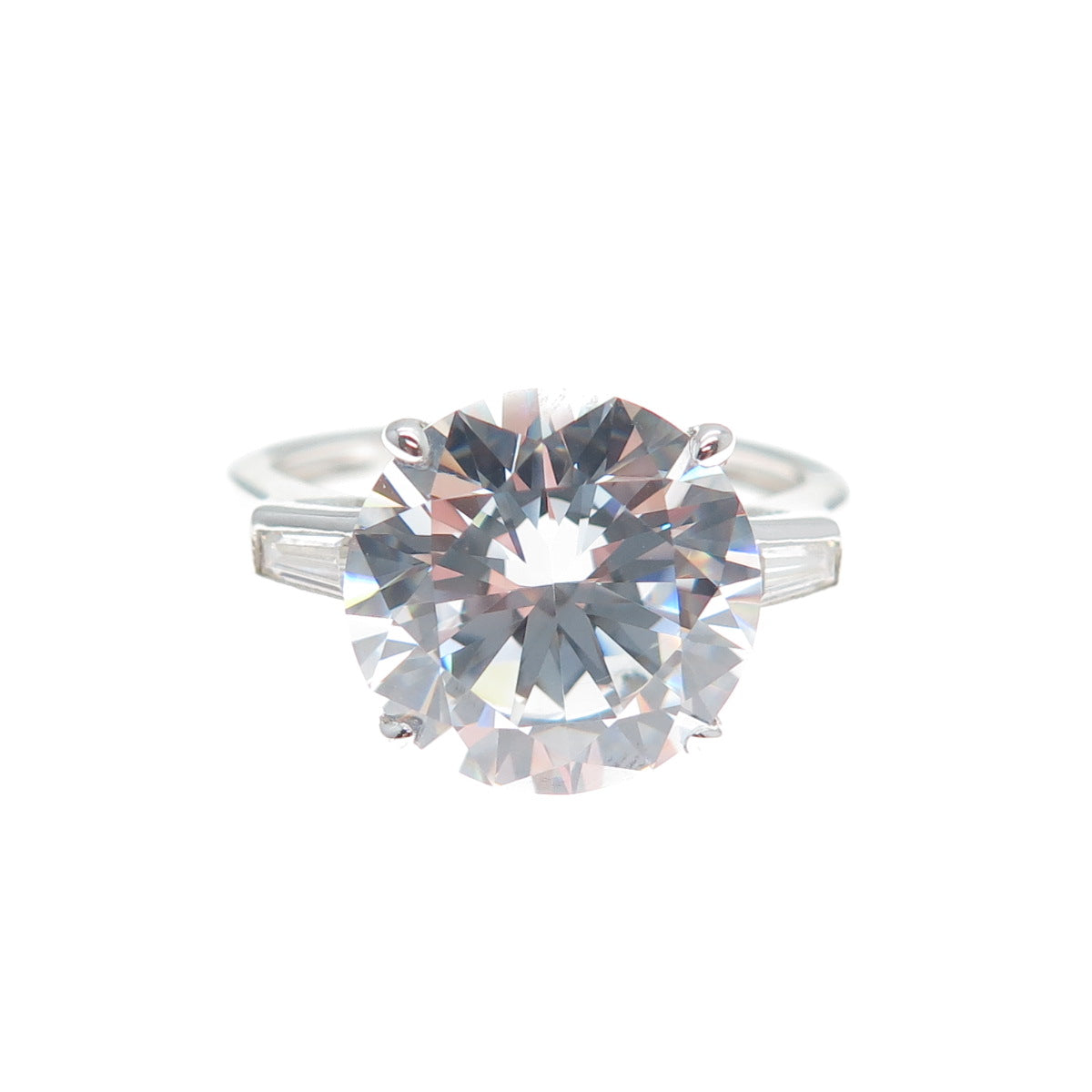DSMK 925 Sterling Silver Round & Tapered Baguette-Cut C Z Engagement Ring Size 8