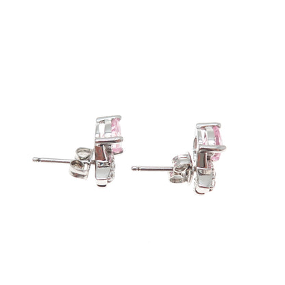 925 Sterling Silver Heart-Cut Pink & Round-Cut White C Z Earrings