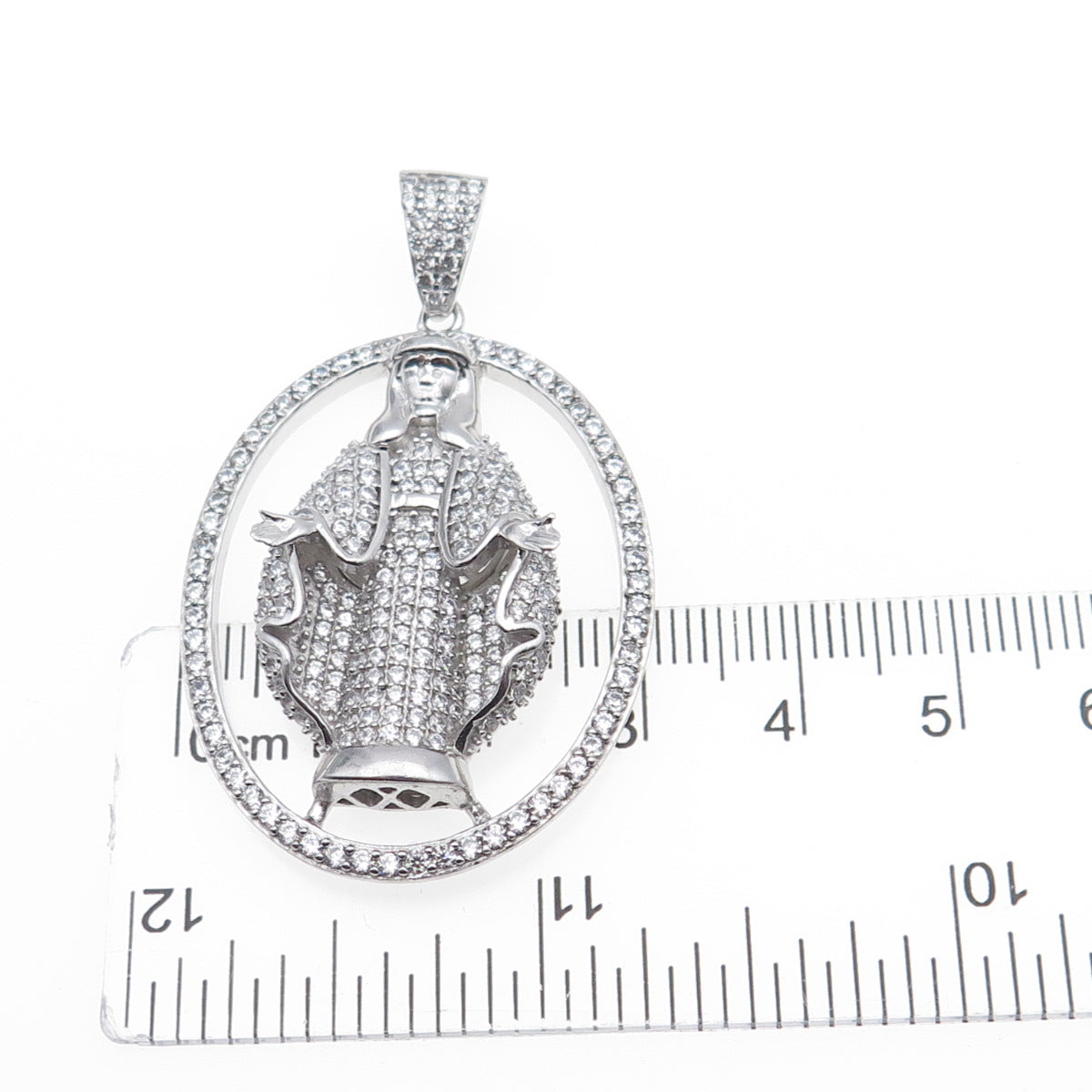 925 Sterling Silver Round-Cut C Z Jesus Charm Pendant