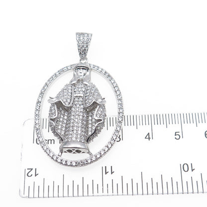 925 Sterling Silver Round-Cut C Z Jesus Charm Pendant