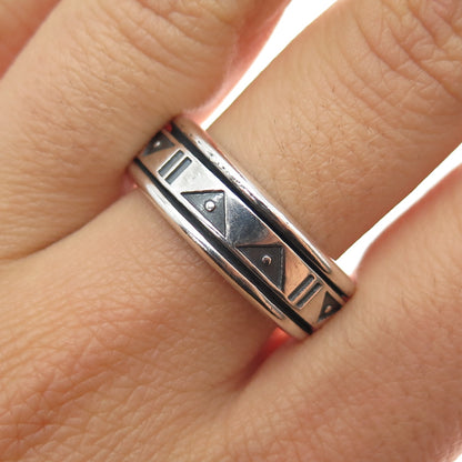 925 Sterling Silver Vintage Modernist Rotating Band Oxidized Ring Size 10.25