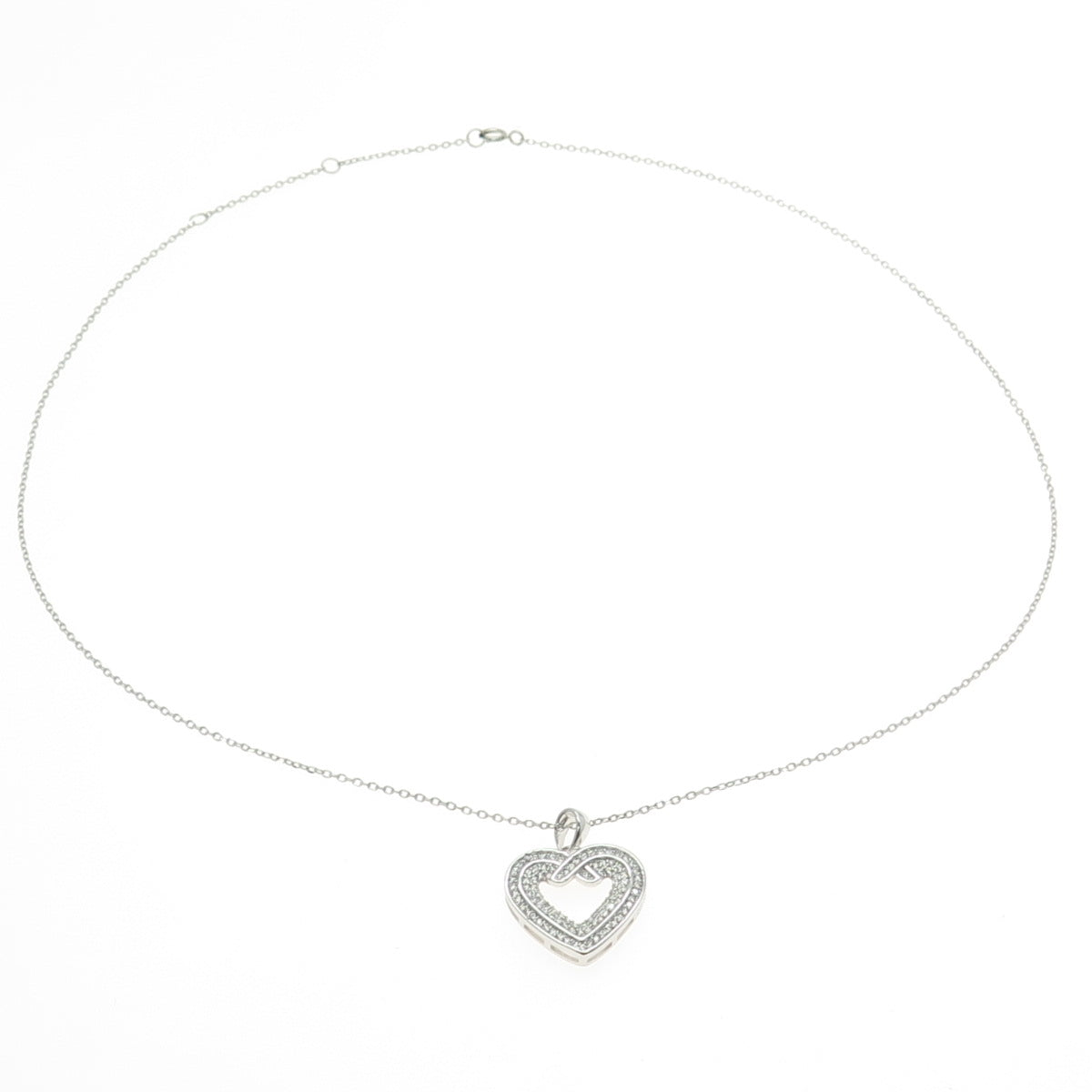 925 Sterling Silver Round-Cut C Z Heart Chain Necklace 18"