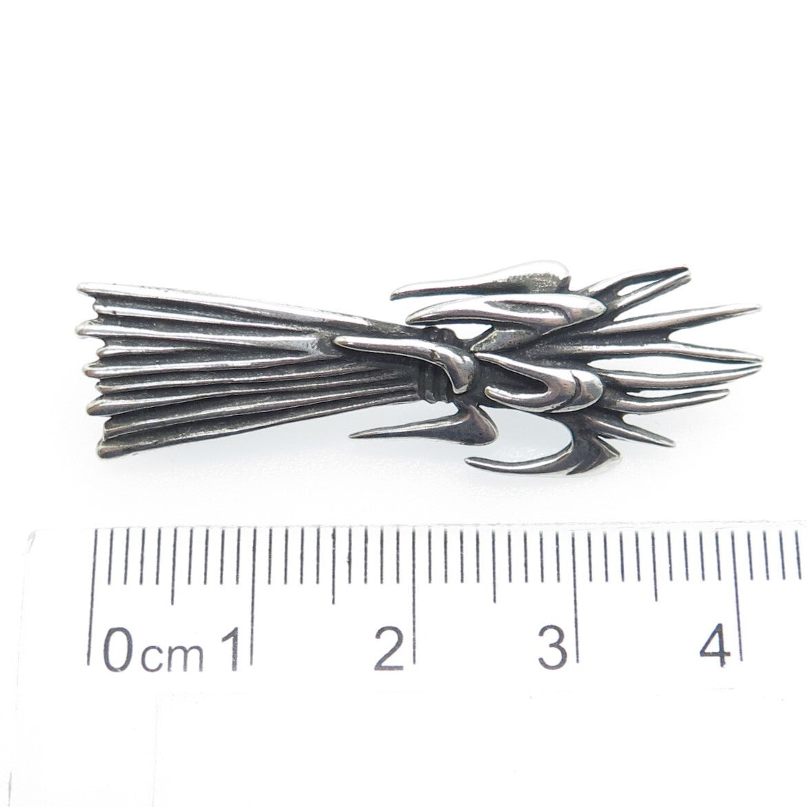 LISA LEE CREATIONS Sterling Silver Vintage Modernist Floral Oxidized Pin Brooch