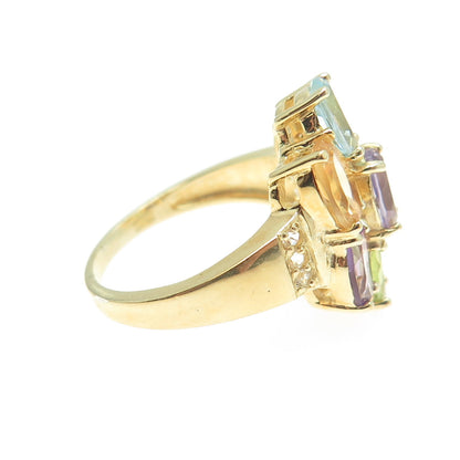 HAN Sterling Gold Plated Blue & White Topaz Amethyst Garnet Citrine Ring Size 8