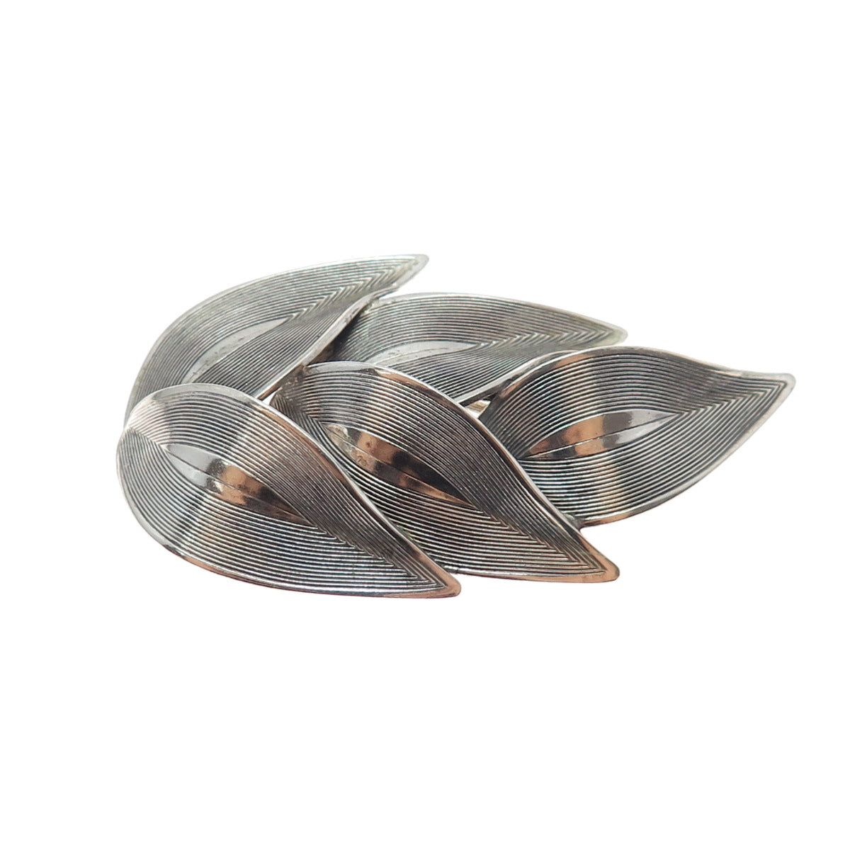 BEAU 925 Sterling Silver Vintage Modernist Floral Leaf Oxidized Pin Brooch