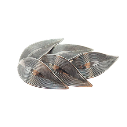 BEAU 925 Sterling Silver Vintage Modernist Floral Leaf Oxidized Pin Brooch